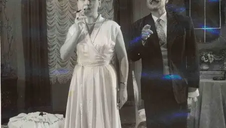 В ролята на госпожица Сюзи от комедията &bdquo;Топаз&ldquo; от Марсел Паньол, поставена в Русенския театър от Светослав Атанасов през 1956 г. Документите и снимките са фондовете на Държавен архив-Русе.