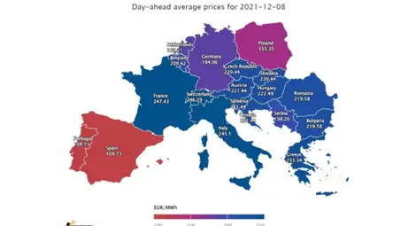 Спад на средната цена на тока за утре в Европа до 204 евро за MWh, а в България до 219 евро Спад на средната цена на тока за утре в Европа до 204 евро за MWh, а в България до 219 евро