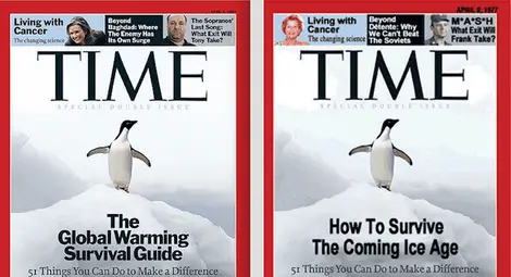 Не е вярно, че стари корици на списание TIME предупреждават за глобално застудяване