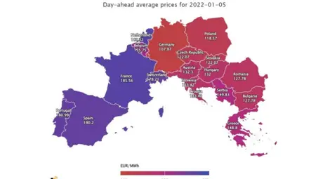 Средна цена от 145 евро за мегаватчас на тока за утре в Европа, а в България от 127 евро за MWh