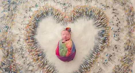 Едно бебе и 1616 спринцовки