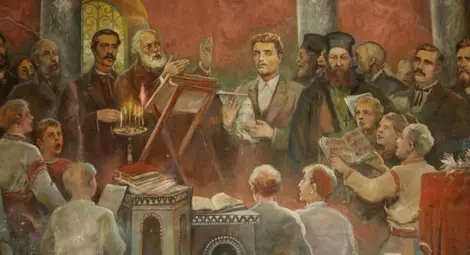 Дякон Игнатий в момент на песнопение, стенопис.