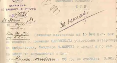 Списък с медикаменти, нужни на Сеновската ветеринарна амбулатория 1923.