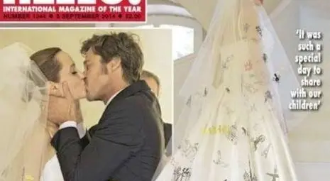 Анджелина мина под венчило с най-шантавата булчинска рокля