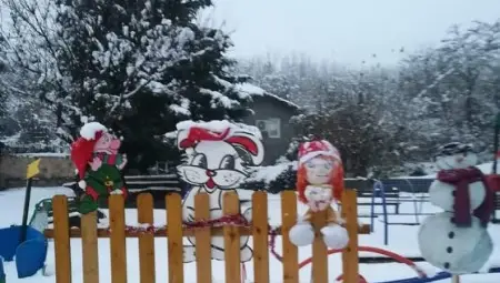 Огромна сурвакница и снежен човек от тикви правят компания на коледния бор в Караманово