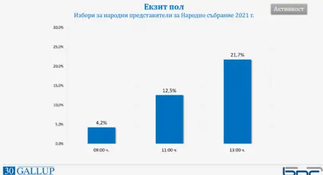 "Галъп": Около 30% избирателна активност към 15 часа "Галъп": Около 30% избирателна активност към 15 часа