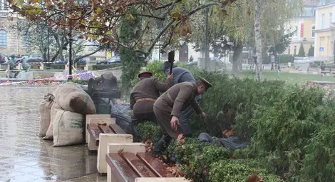 Пети пехотен полк превзе картечно  гнездо в жива картина на площада