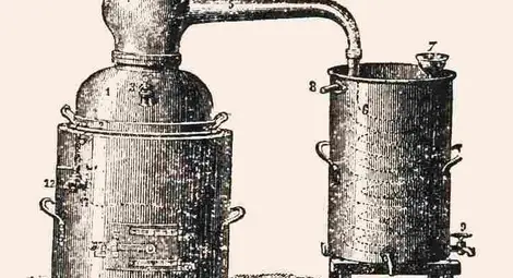 Модел на стар апарат за производство на самогон от ръж или пшеница.