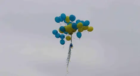 Десетки балони с цветовете на знамето на Европейския съюз полетяха от Дунав мост в чест на Деня на Европа