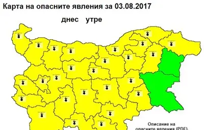 Жълт код за високи температури е обявен за 26 области в страната