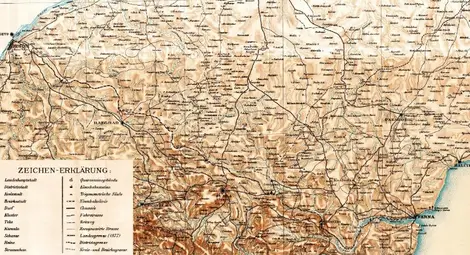 Немска карта на трасето на железницата Русе &ndash; Варна, втората половина на ХIХ век.