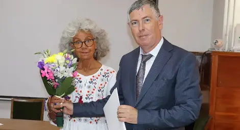 Изпълнителният директор на &bdquo;Еврорегион Данубиус&ldquo; Лили Ганчева с областния управител Данаил Ковачев.          Снимка: ОА