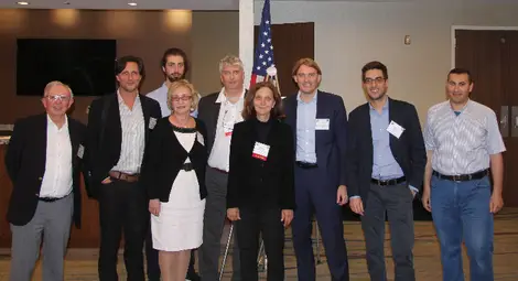 8. Отляво надясно: проф. Пол Смит, проф. Филипо Каполино, проф. Елена Виноградова, проф. Ладислау Матековиц, д-р Марияна Георгиева, проф. Андрея Алу, проф. Франциско Монтиконе. 