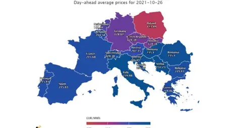 Нарастване на средната цена на тока в Европа около 210 евро за мегаватчас