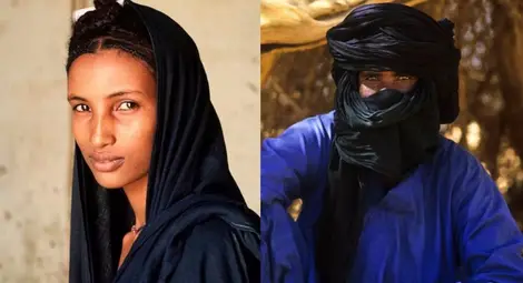 Жените на туарегите и техните мъже с покрити лица