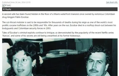 Таен сейф е открит във вилата на Пабло Ескобар в Маями