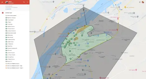 Скутерите ще се ползват  само в маркирания със зелено периметър. Зоните с ограничена скорост са в оранжево.