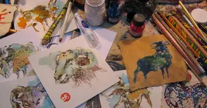 Синьозелени кози и овце рисува  днес художникът Оги Балканджиев