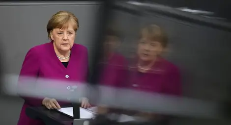 Ангела Меркел по време на обръщението си към нацията Ангела Меркел по време на обръщението си към нацията