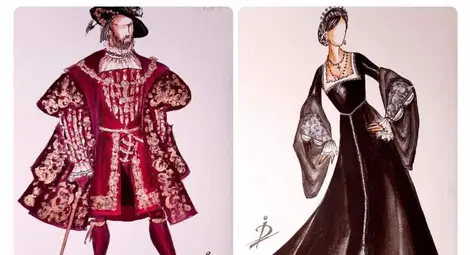 Част от скиците, които Денис Иванов превръща в пищни костюми за героите на &bdquo;Ернани&ldquo;.                             Снимка: Русенска опера