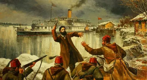 Самоубийството на Ангел Кънчев.         Художник: Васил Горанов