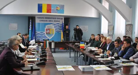 На пресконференция в Гюргево бяха представени дейностите по проекта на румънска територия. 	 Снимка: Община Русе