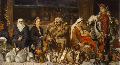 Иван Мърквичка-Жени от разни националности на Пловдивски пазар,1887