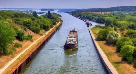 Освен за плаване такъв канал би служил и за напояване на Добруджа.  Снимка Изкуствен интелект на Bing