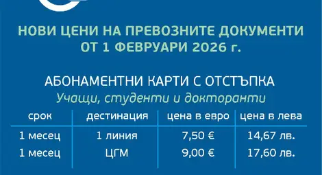 Актуализирани цени на обществения транспорт в Русе от 1 февруари Актуализирани цени на обществения транспорт в Русе от 1 февруари