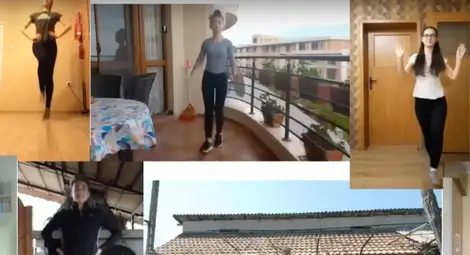 Как се играе ръченица на балкона и в двора показват в клипа момичета от Математическата.                   Снимка: Стоп кадър